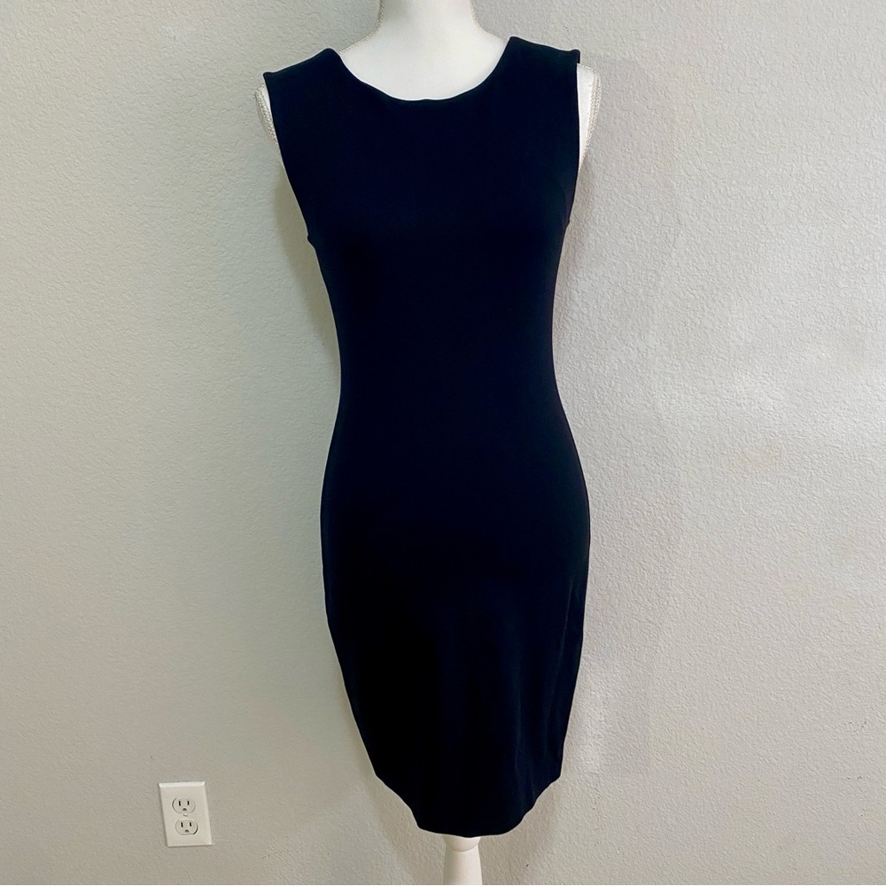 Juicy Couture Black Ponte Knit Sheath Dress‎ Size S Small Full Back Gold Zipper